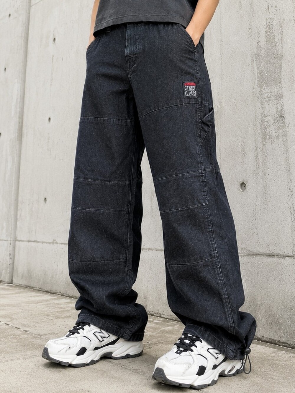 Vision Street Wear Y2K Black Carpenter Jeans Utility Skater Wide Leg 28